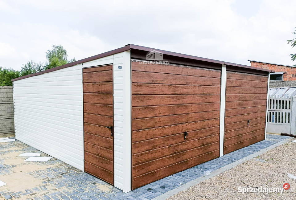 GARAŻ BLASZANY 6m x 6m SPAD TYŁ 2x BRAMA UCHYLNA Domki narzędziowe Łapanów