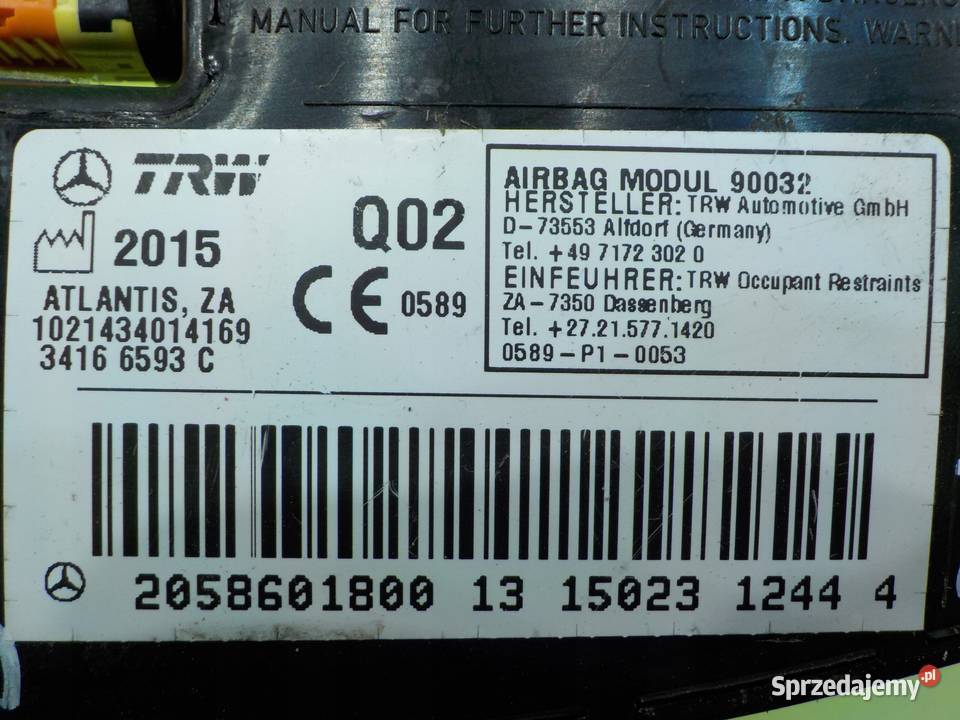 MERCEDES C W205 15r SEDAN 4D AIRBAG poduszka osobowe Suków