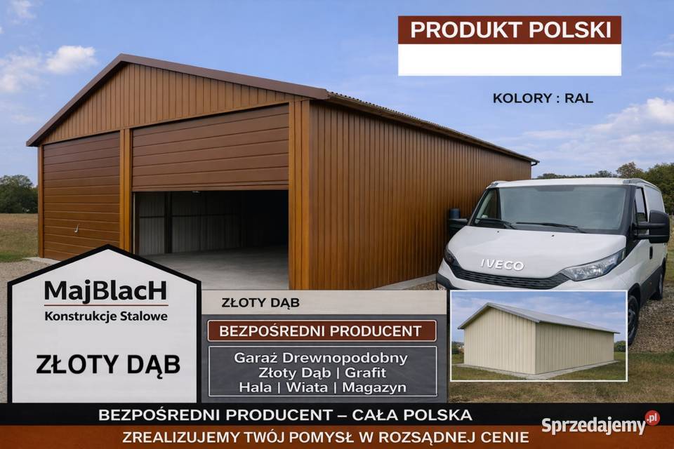 Kolor Złoty DąbGaraż BlaszanyTANIE GARAŻE Montaż Poznań