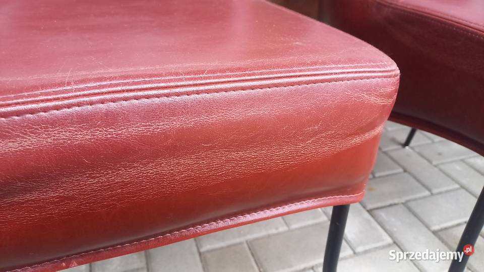 Krzesła skórzane na metalowych nogach 4 brązowo Meble Gawroniec sprzedam