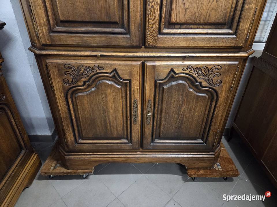 Rzeźbiony zestaw 100 dębowy komoda lustro barek Kleczew