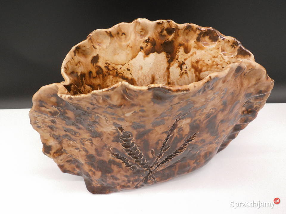 Ceramiczny wazon wytłoczone motywy kłosów zboża Porcelana i szkło Raszków