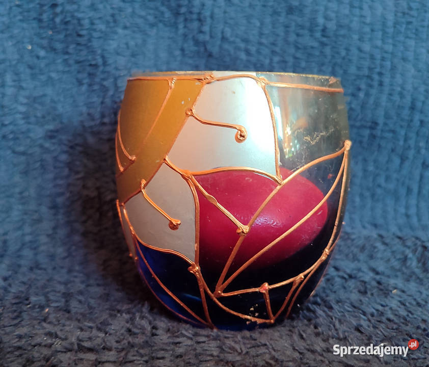 szklany świecznik tealight ręcznie malowany pomorskie Gdańsk
