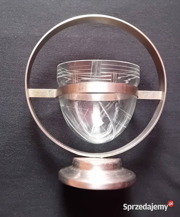 Piękna niklowana cukiernica ze szklanym wkładem wielkopolskie Koźminek