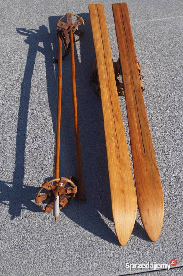 Stare drewniane narty dziecięce 100 kijki Pozostałe