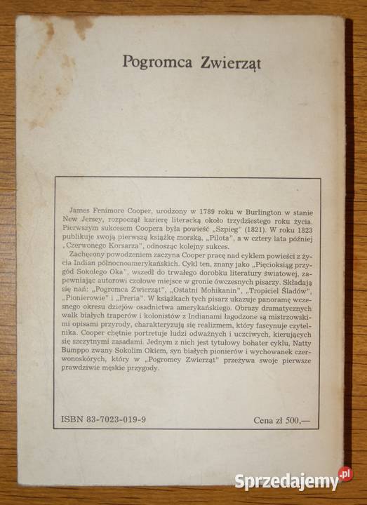 James Fenimore Cooper Pogromca Zwierząt Rok wydania 1988