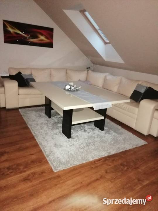 Sofa skorzana i stół kolor beżowy Sofy i kanapy Kraków