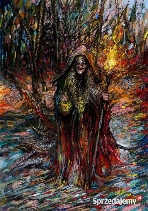 Czarownica akryl na papierze format 42x30