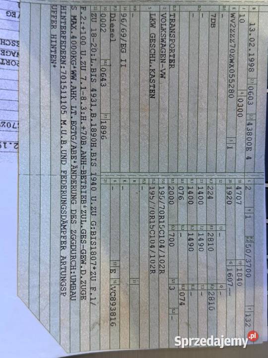 VW Transporter sprowadzony 19tdi diesel 1998 Prądocin