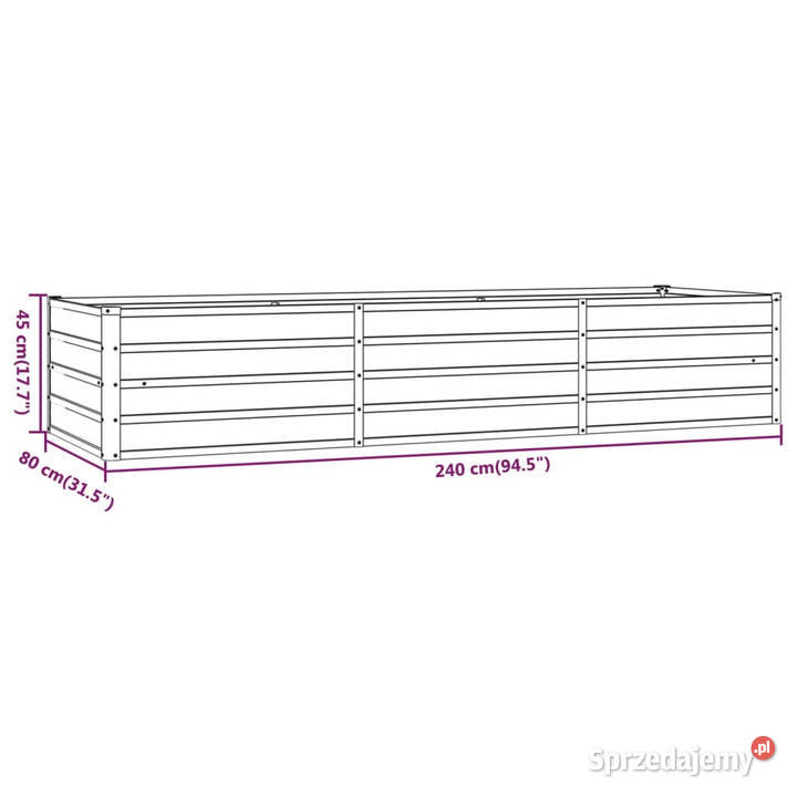 Podwyższona donica rdzawa 240x80x45 stal mazowieckie Warszawa