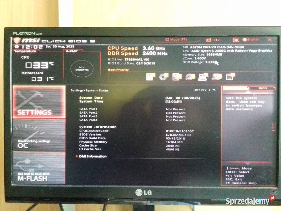 MSI A320M ProVD Plus DDR4 16GB Sprawne AM4 DVI