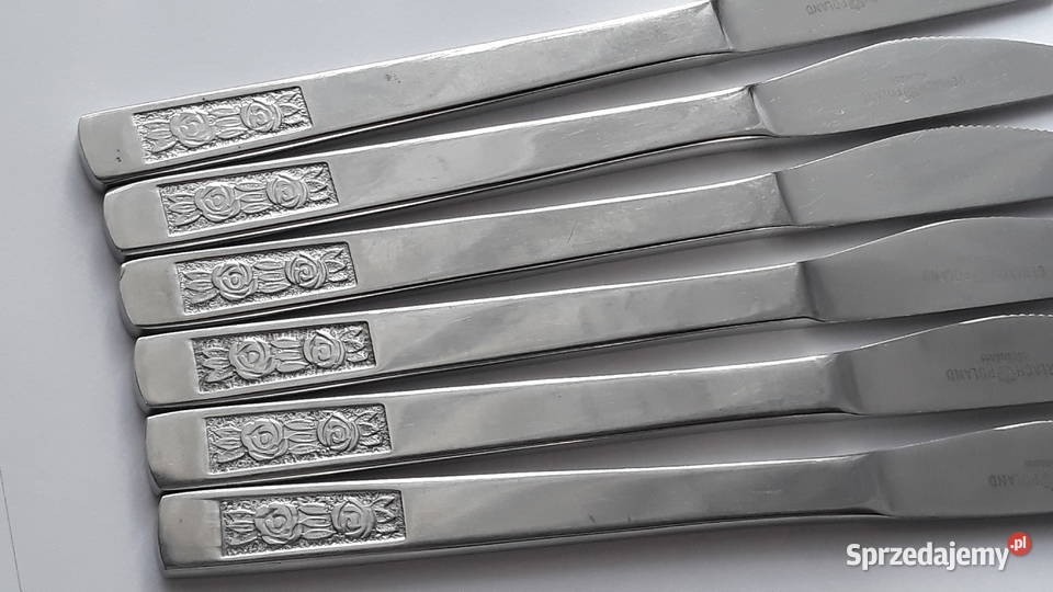 Noże obiadowe 4 RÓŻE Gerlach sztućce PRL Dąbrowa Górnicza