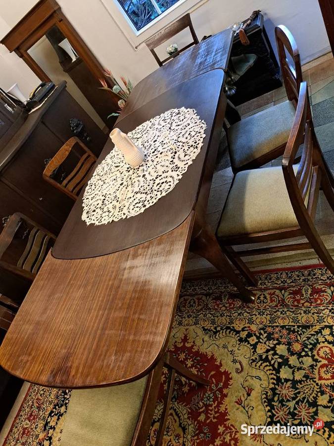 Stół secesja rozkładany krzesła 90cm Myślibórz
