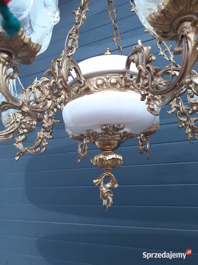 Piękny pałacowy mosiężny ŻYRANDOL z porcelaną 8 Blachownia sprzedam