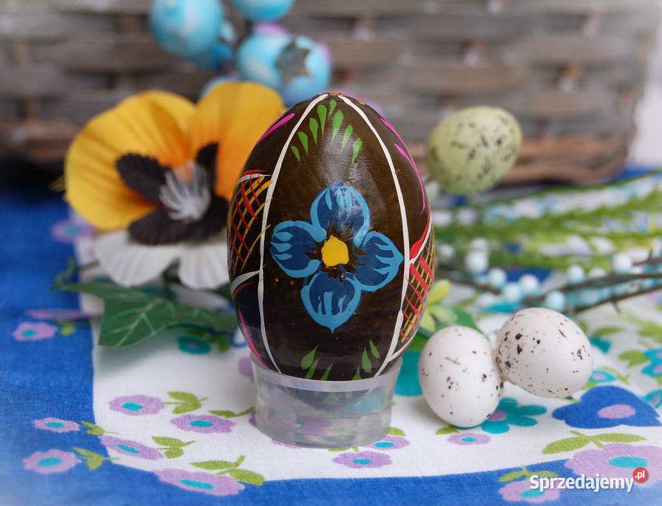 Stara pisanka drewniana ręcznie malowana 65 wielokolorowy lubelskie Lublin