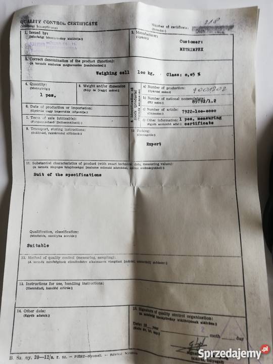 Belka tensometryczna 100 tensometr śląskie Dąbrowa Górnicza sprzedam