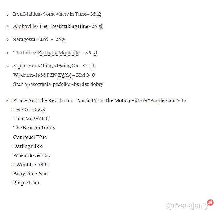 Iron Maiden Alphaville The Police Frida Prince sprzedam