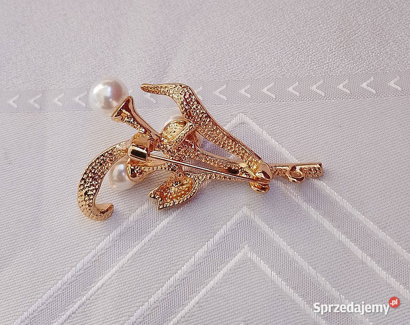 broszka zawieszka z perłami pozłacana Suwałki