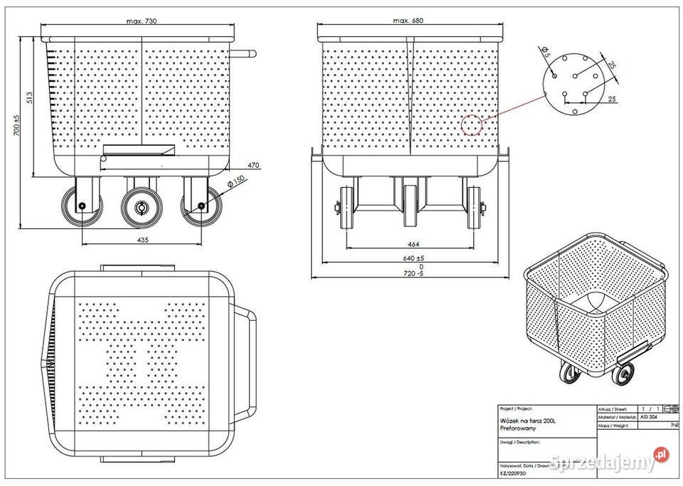 Cymber Wózek do farszu 200l Perforowany z Kraków