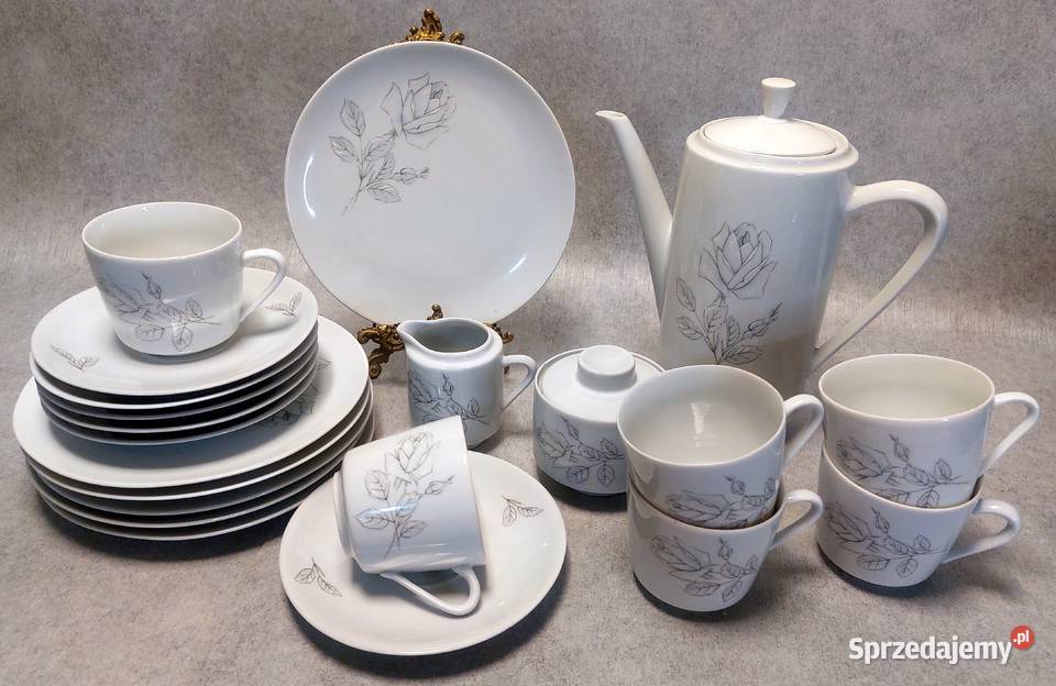 Serwis kawowoherbaciany Róża Biała Porcelana Toruń