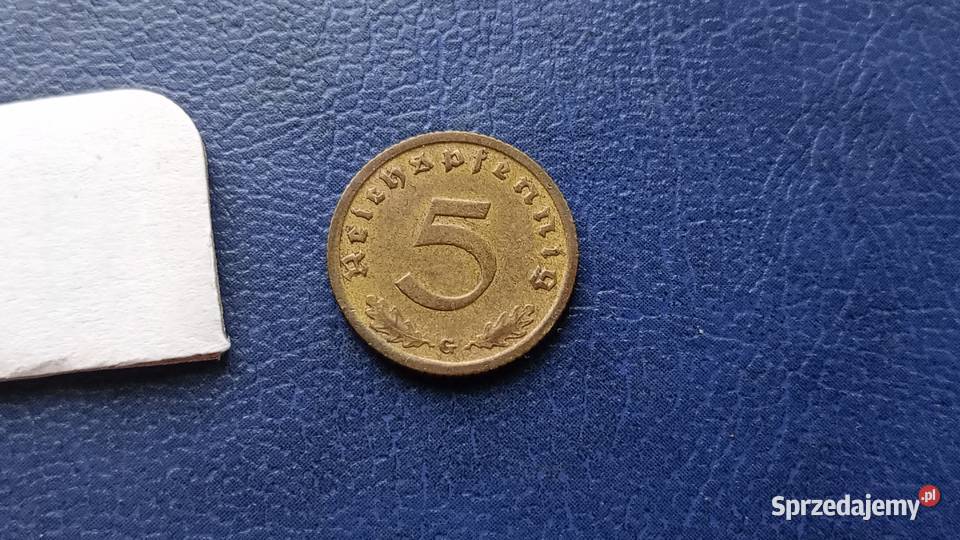 Stare monety 5 reichsfenig 1939 G Niemcy Numizmatyka podkarpackie Lesko