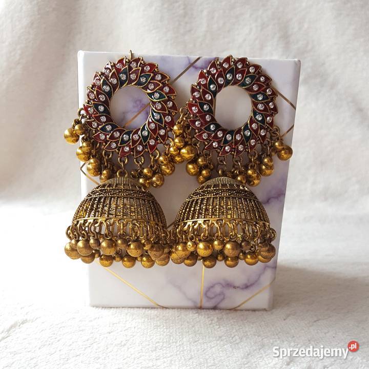 Kolczyki indyjskie pakistańskie jhumki duże Zegarki i Biżuteria Szczecin