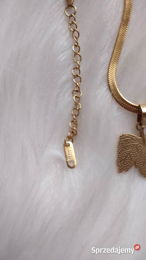 Złoty naszyjnik żmijka stal chirurgiczna liść Olkusz