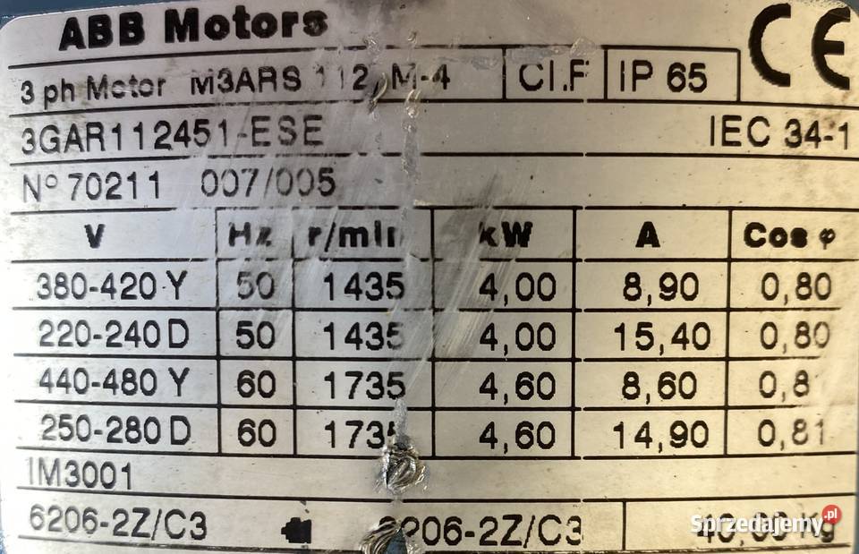 silnik elektryczny 4kW 1435obr 3fazowy HAMULEC Pigża