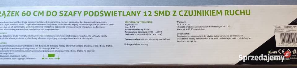 Nowy podświetlany drążek do szafy Szczecin sprzedam