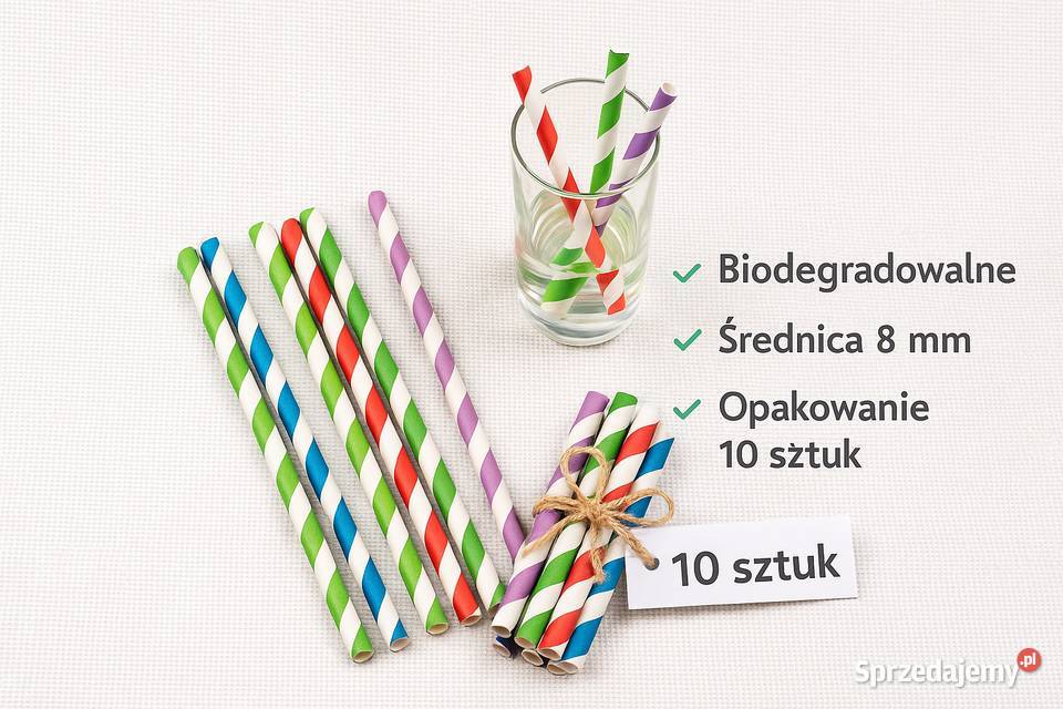Papierowe słomki ekologiczne 10 sztuk kolorowe