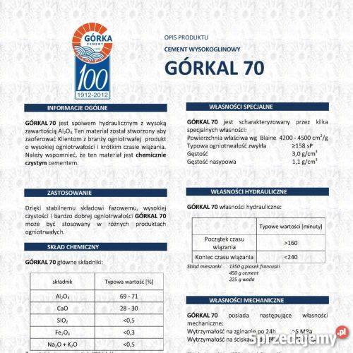 Cement OGNIOODPORNY GlinowoWapienny GÓRKAL 40 50 Warszawa