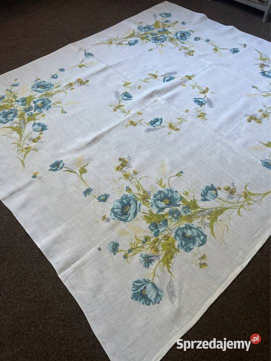 Obrus len wzór kwiaty polne biały Obrusy i serwety śląskie Zabrze
