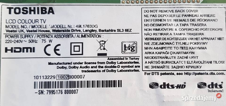17MB140 090517R3 toshiba 49L1763DG Warszawa sprzedam