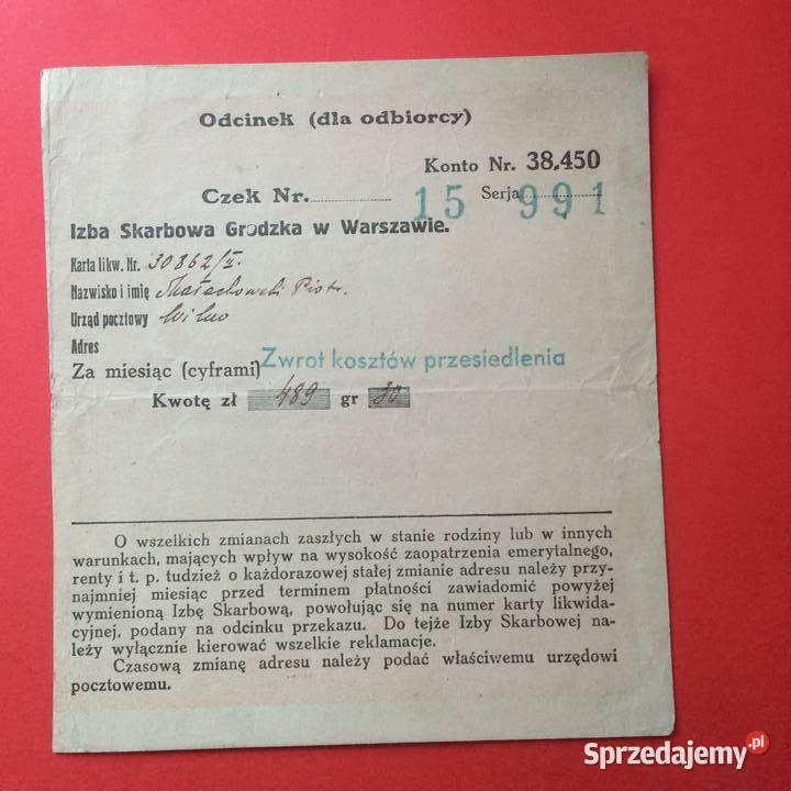 1827 Zwrot Kosztów Przesiedlenia Wilno