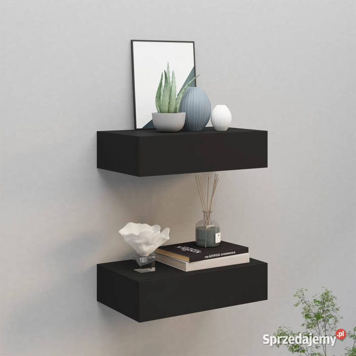 Półki ścienne z szufladą 2 czarne 40x235x10 MDF mazowieckie