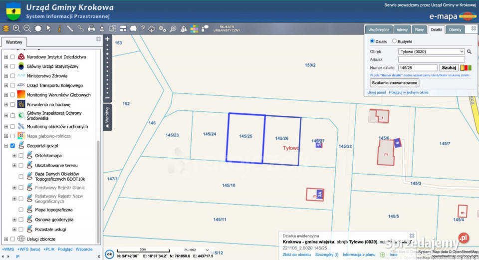 sprzedaży działki Tyłowo Wejherowska 600m2