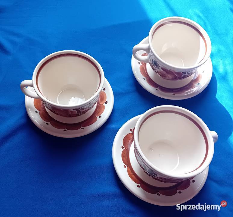 Zestaw 3 fajansowych ręcznie malowanych Porcelana i szkło Koźminek