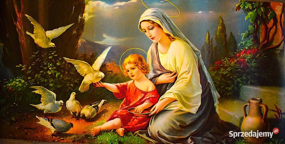 Maryja z Dzieciątkiem dawny oleodruk z końca XIX kujawsko-pomorskie Chełmno