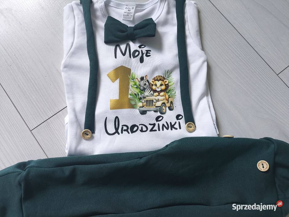 Komplet butelkowa zieleń moje 1 urodzinki safari chłopiec opolskie Namysłów
