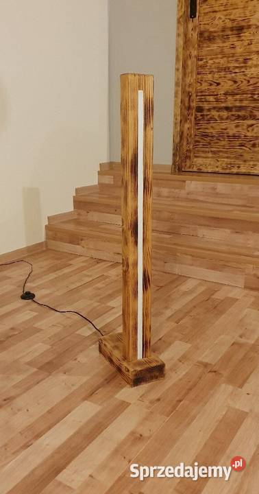Lampa stojąca drewniana vintage Wyposażenie wnętrz Rybnik