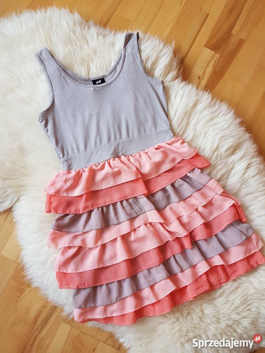 Morelowa sukienka z falbankami HM XS Jasło