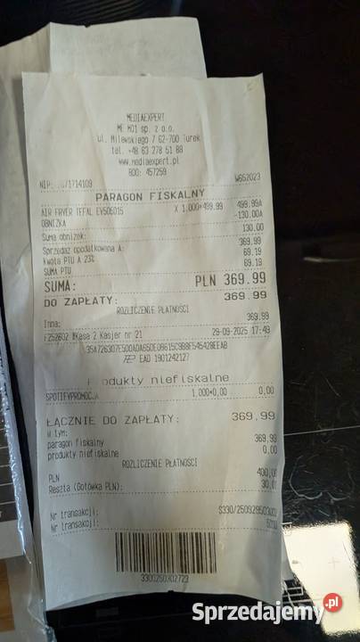 Frytkownica beztłuszczowa Tefal EY505D15 na sprzedam