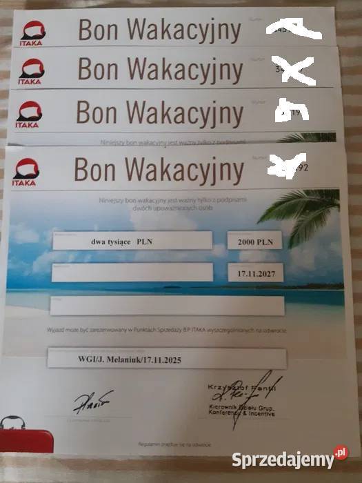 Itaka bon voucher wakacje 2000 1850zl Wwa Warszawa