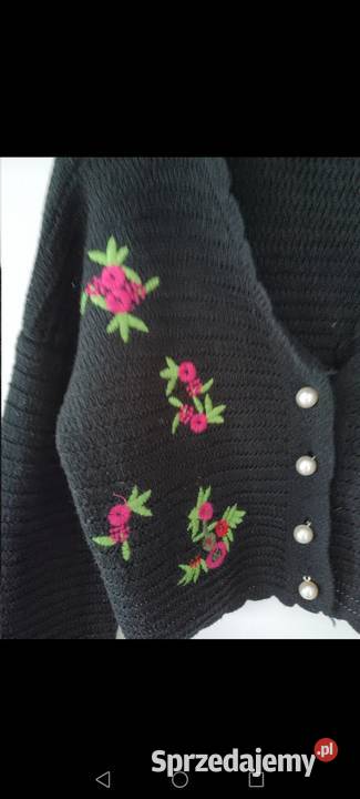 Sweterek krótki długie rękawy czarny haftowane kolorowy podkarpackie