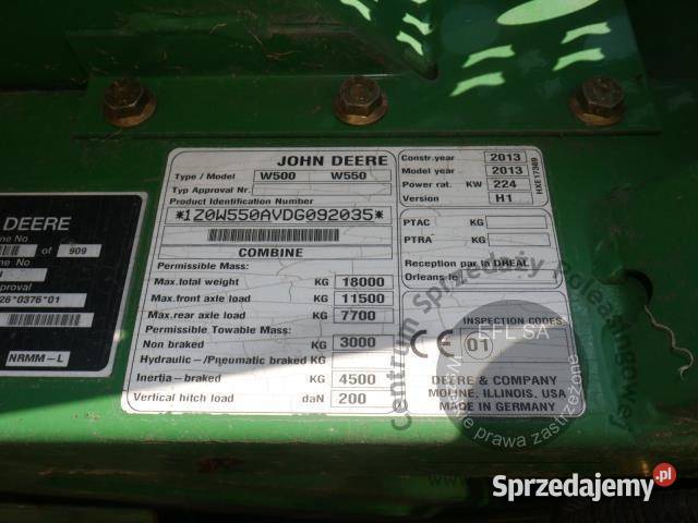 EFL Finance Kombajn zbożowy John Deere W550 Magnice