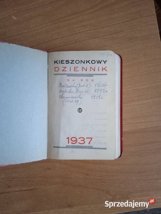 Kalendarzyk terminarzyk z 1937 roku
