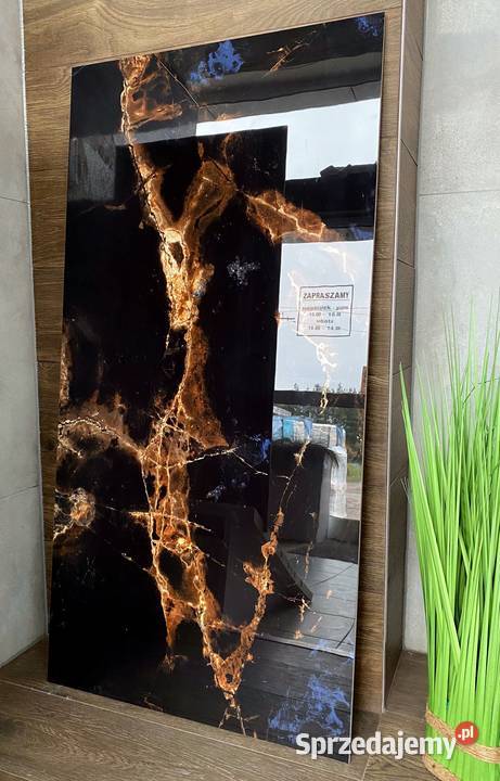 CZARNE płytki 120x60 WYSOKI POŁYSK złoto