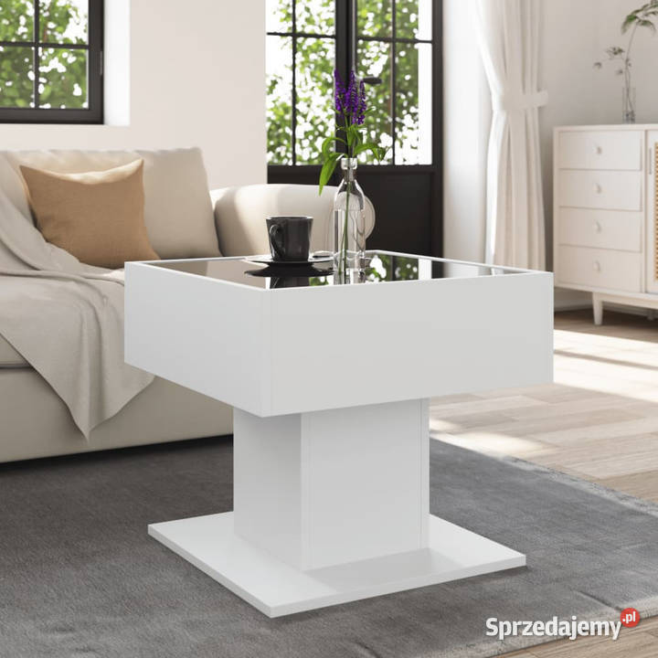 Stolik kawowy z LED biały 50x50x45 materiał Warszawa