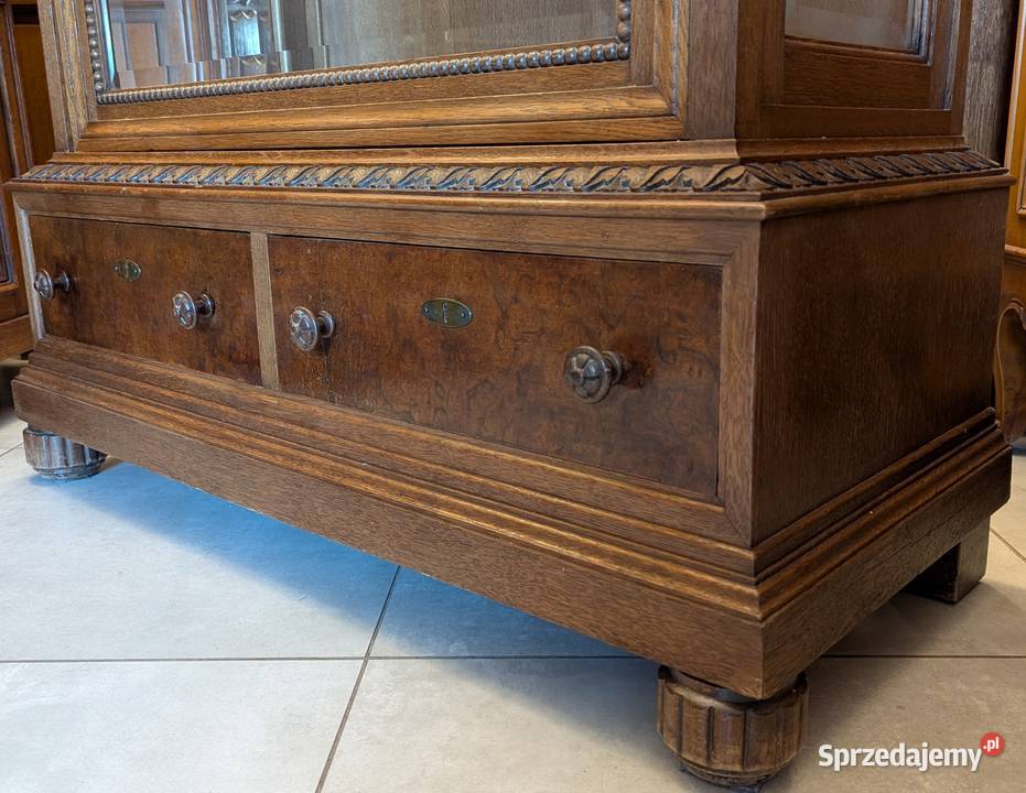 piękna dębowa witrynaserwantka secesyjnasklep Dąbrowa Górnicza