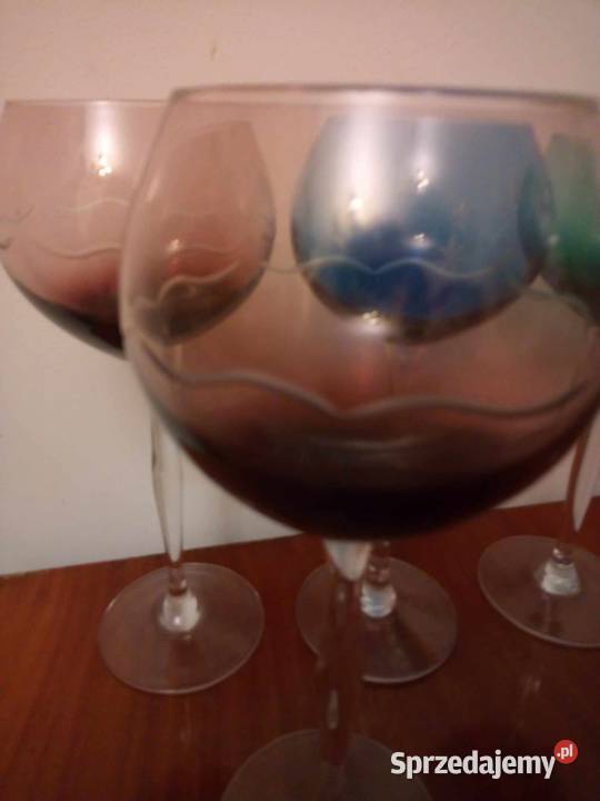 Kielichy do wina kolorowe szkło Prl 23 Warszawa